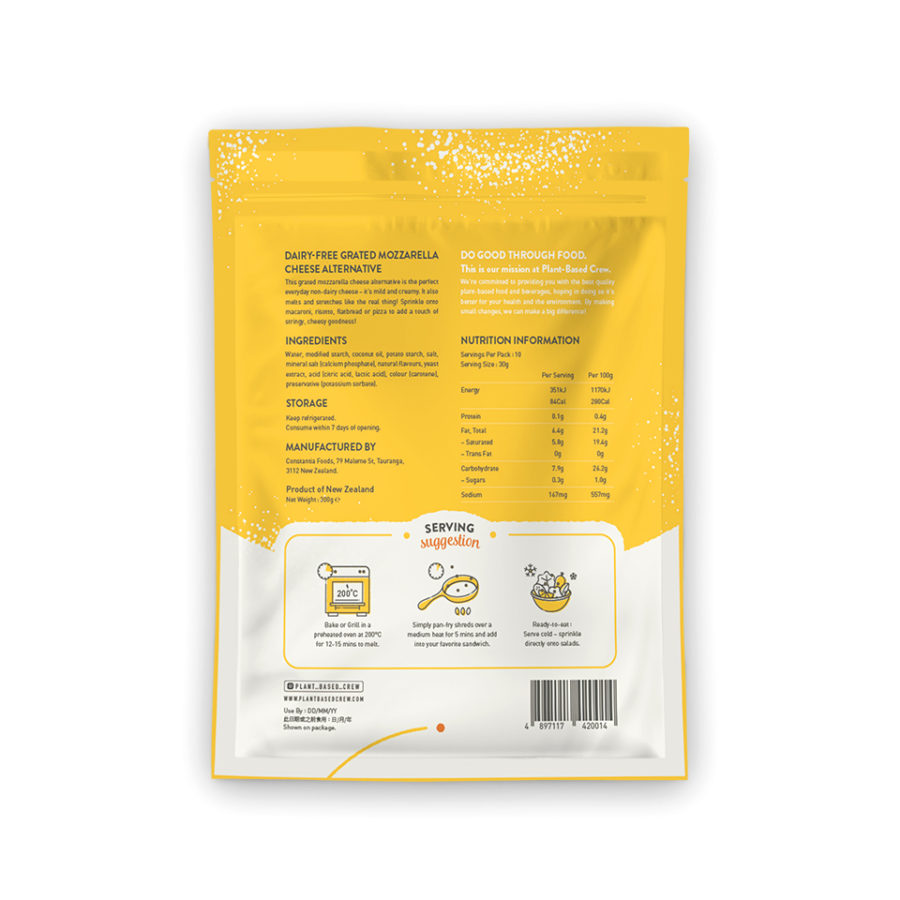 DairyFree Grated Mozzarella Cheese Alternative Plantbased Crew